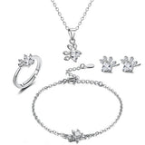 Conjunto de Joias em Ouro Rosa com Pata – 4 Peças com Coração de Zircônia (Anel, Colar, Brincos, Pulseira)