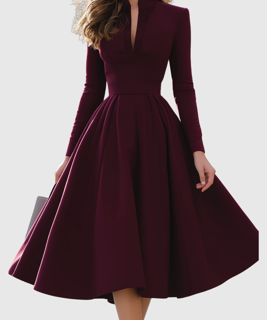 Lavinia – Rochie Midi Bordo cu Decolteu în V