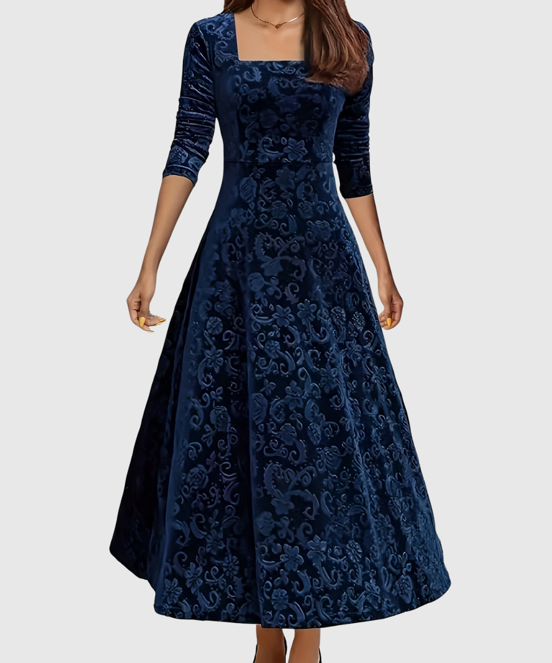 Nicoleta – Rochie Midi Florală din Catifea