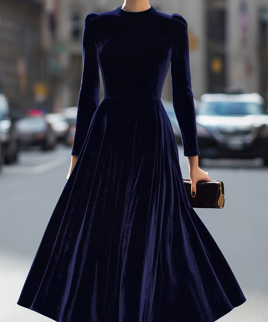 Adina – Rochie Midi din Catifea Bleumarin