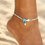 Pulseira de Tornozelo com Estrela e Concha em Pedras Naturais
