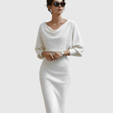 Violeta – Rochie Midi Drapată cu Mâneci Ample