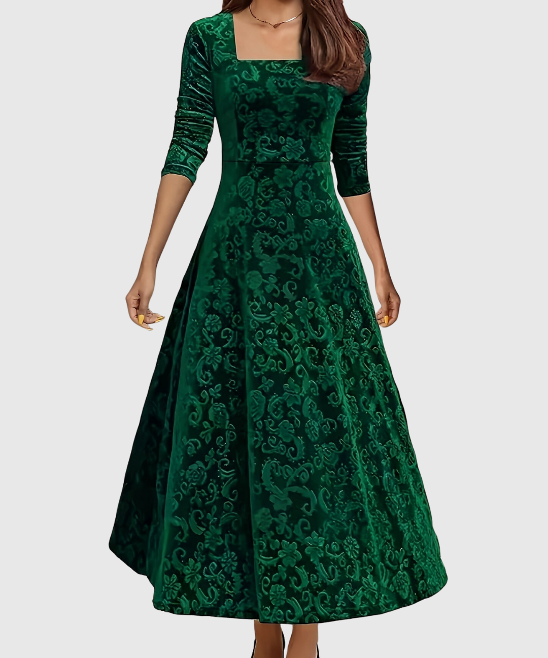 Nicoleta – Rochie Midi Florală din Catifea