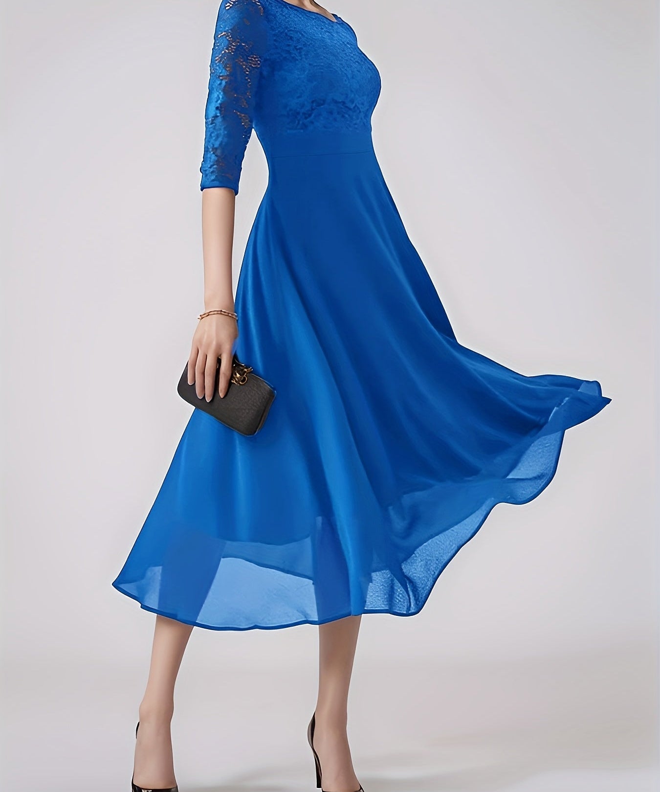 Clara – Rochie de Seară Bleumarin cu Dantelă