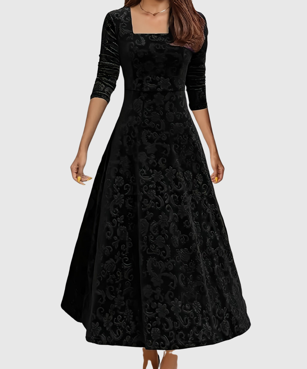 Nicoleta – Rochie Midi Florală din Catifea