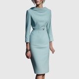 Iolanda – Rochie Midi Creion cu Decolteu Drapat