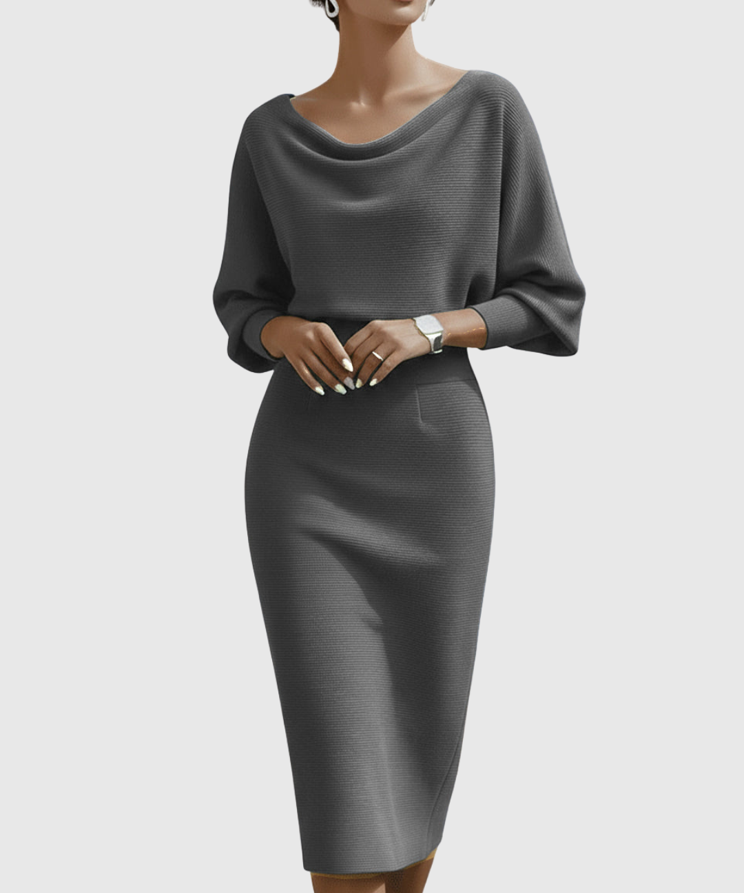 Violeta – Rochie Midi Drapată cu Mâneci Ample