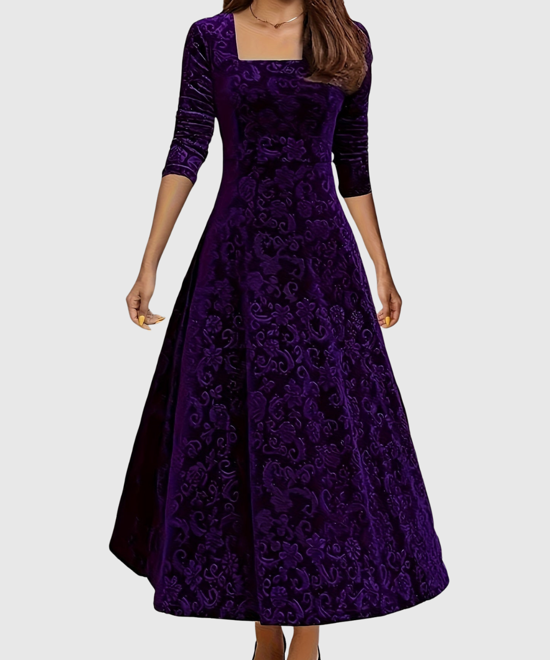 Nicoleta – Rochie Midi Florală din Catifea