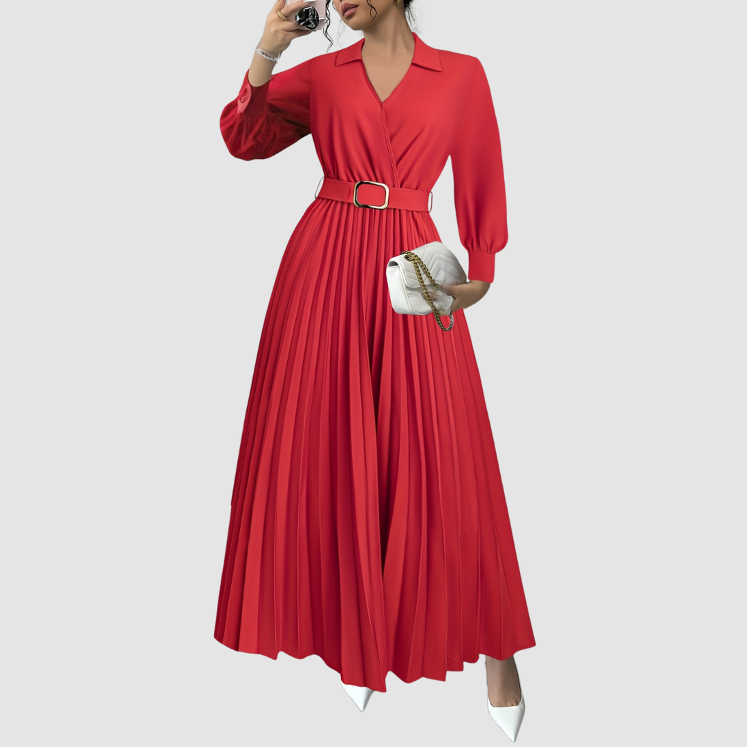 Florentina – Rochie Lungă Plisată cu Curea