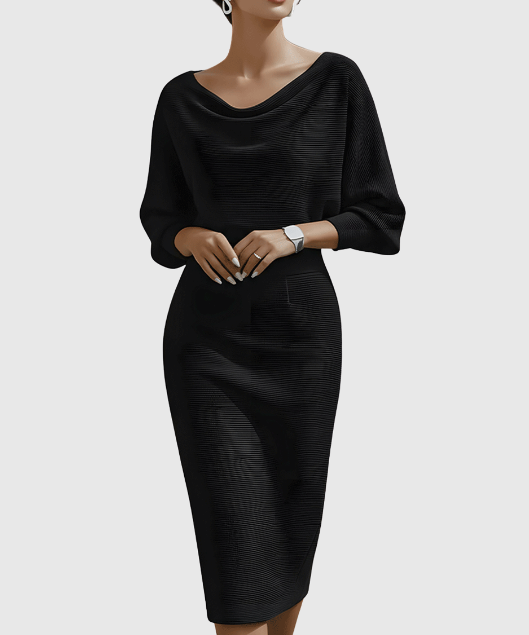 Violeta – Rochie Midi Drapată cu Mâneci Ample