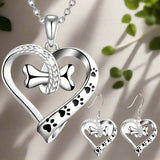 Conjunto de Joias em 2 Peças com Charms de Pata, Coração e Osso