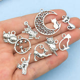 Coleção de Charms de Gato Prateados Vintage