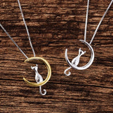Colar elegante de gato e lua crescente