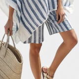Nancy csíkos szett Oversize pólóval és elegáns sorttal