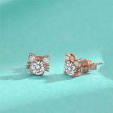 Brincos de Gato em Moissanite com Ouro Rosa em Prata Esterlina 925