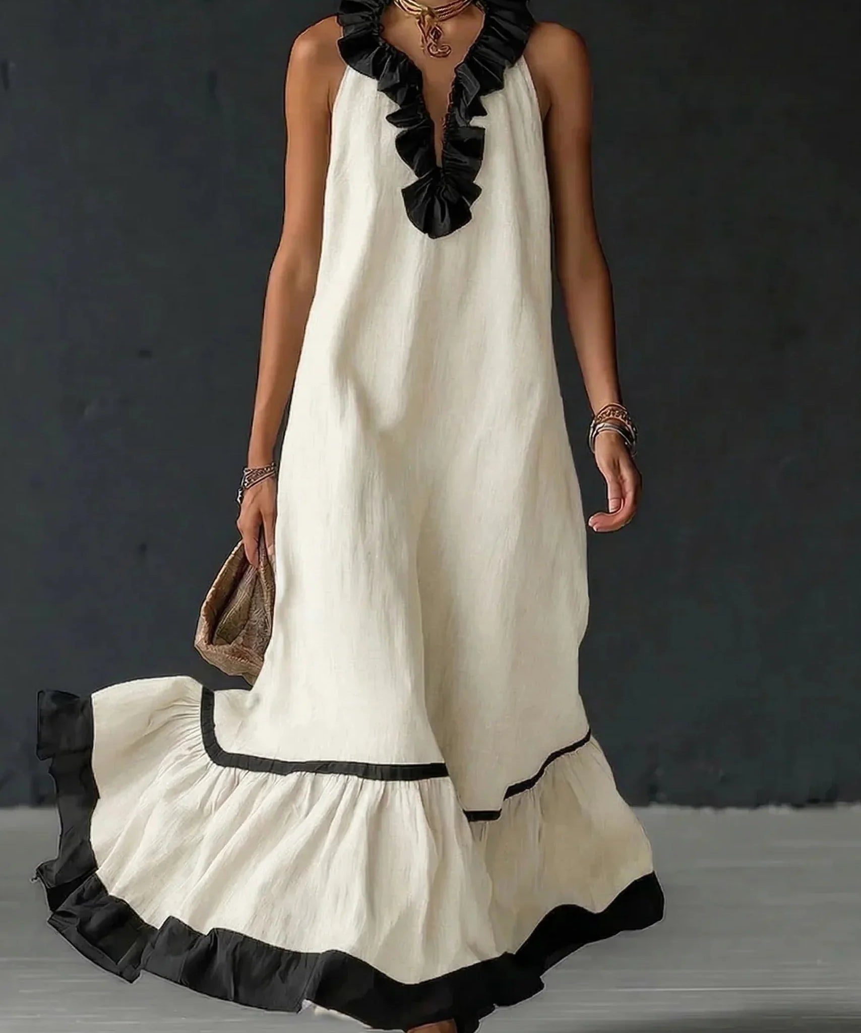 Serena – Rochie Lungă cu Volane