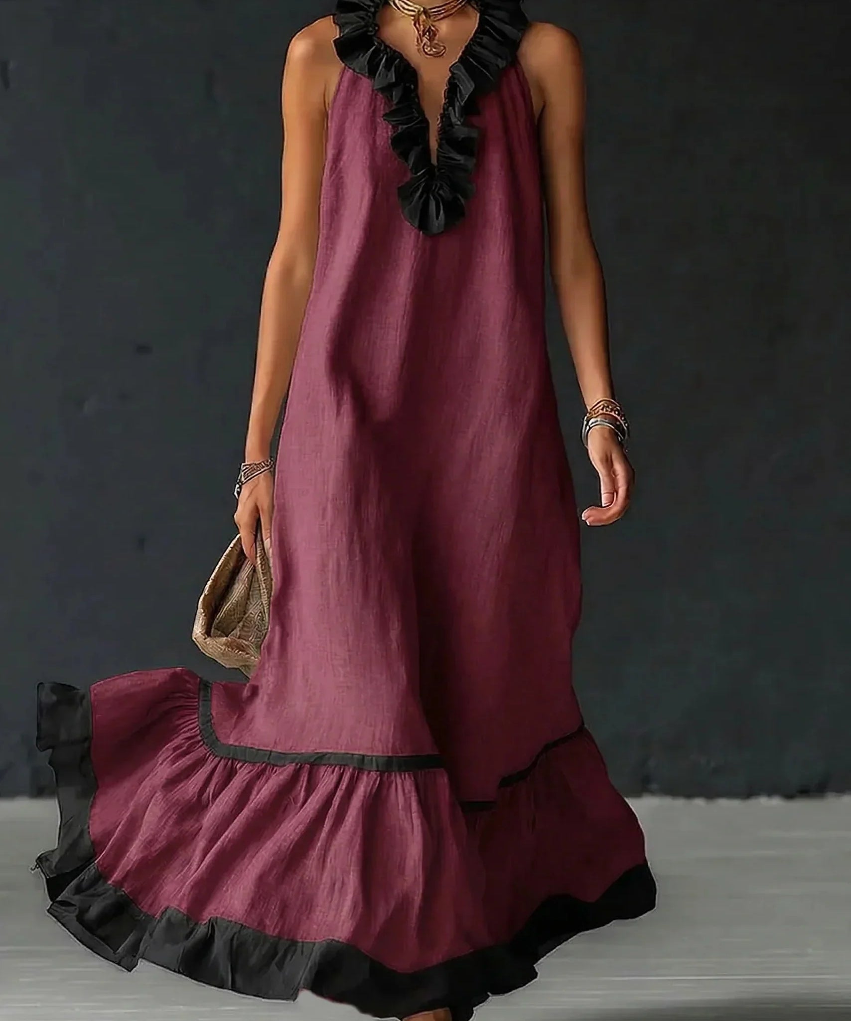 Serena – Rochie Lungă cu Volane