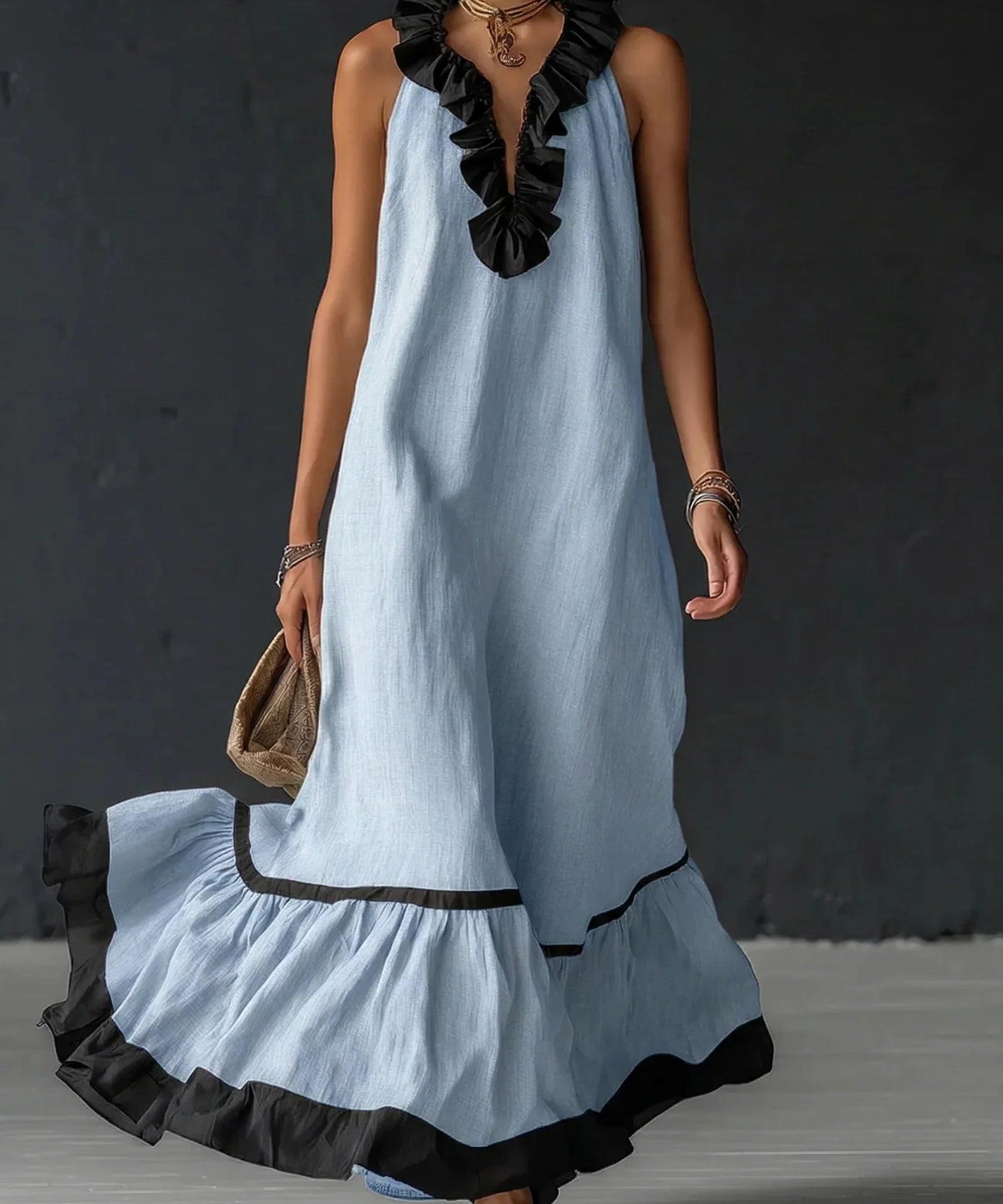 Serena – Rochie Lungă cu Volane