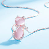 Colar de gato adorável em pedra rosa com zircão