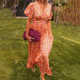Sabina – Rochie Maxi cu Flori și Volane