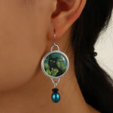 Brincos Pendentes Vintage de Gato Preto Tropical