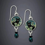 Brincos Pendentes Vintage de Gato Preto Tropical
